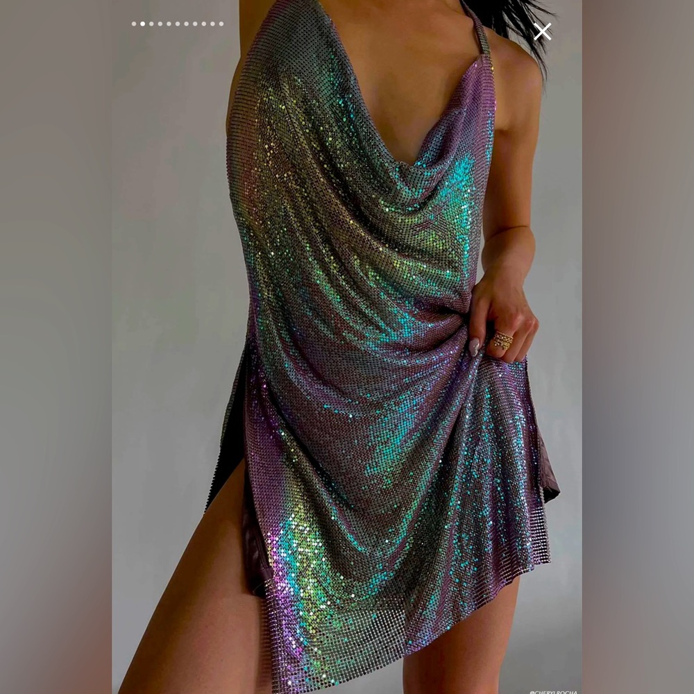 SIYA Halter Glow Mesh Mini Dress - Iridescent Purple